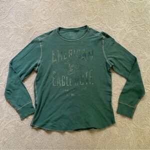 American Eagle Outfitters 2010s Waffle Thermal Graphic Print Eagle Shirt Large